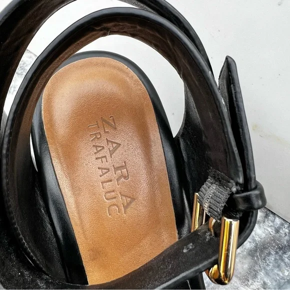 ZARA Anklestrap Wooden Clogs Black LEATHER SANDALS with Studs Size 38 - Picture 7 of 11